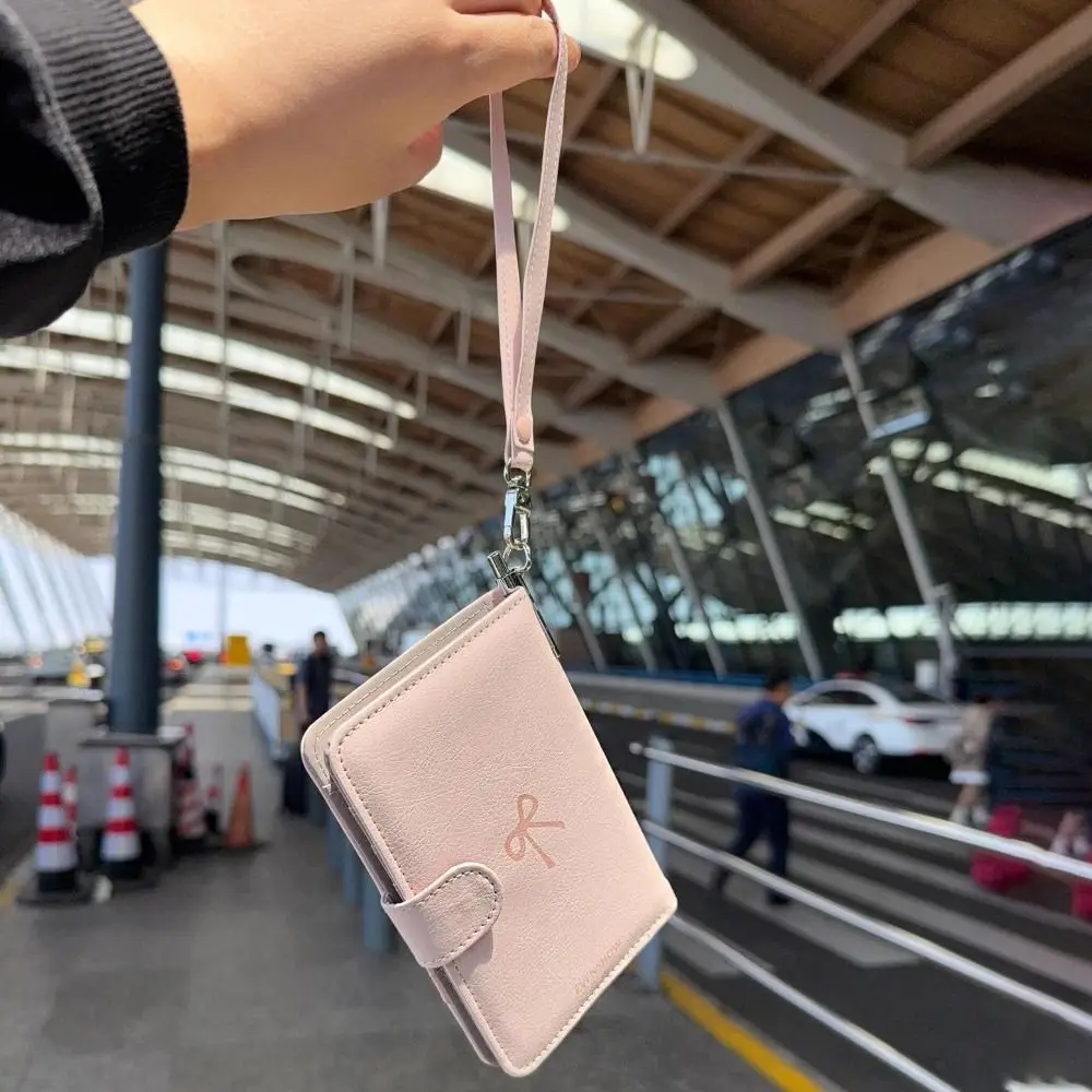 

Portable Card Holder PU Bow Passport Bag Cute Passport Cover Passport Clip Multifunctional Ticket Holder Travel Wallet Women