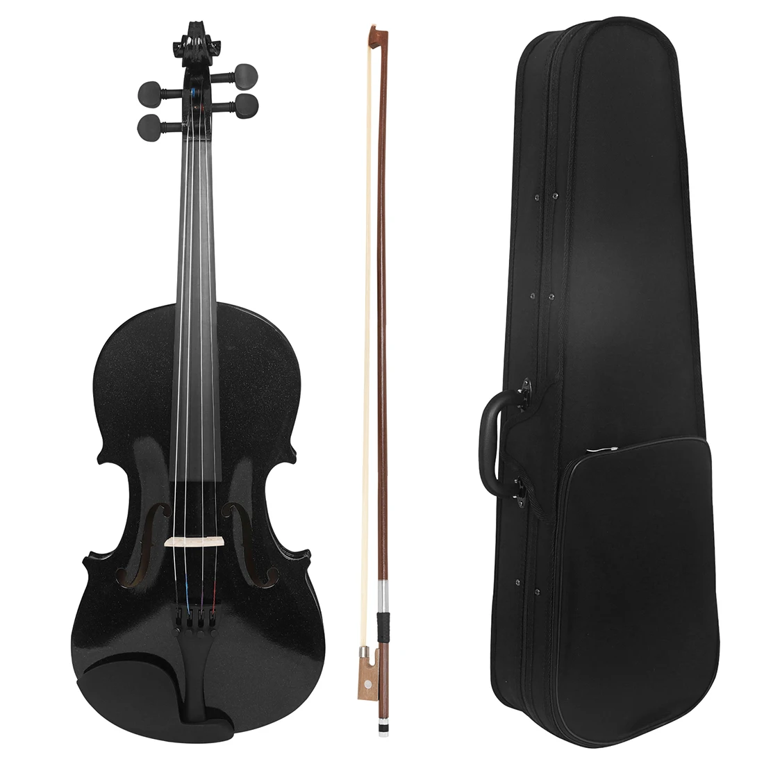 4/4 Black Violin Acoustic Solid Wood Violino Professional Stringed Instrument Violin with Bow Shoulder Support Folding Bracket