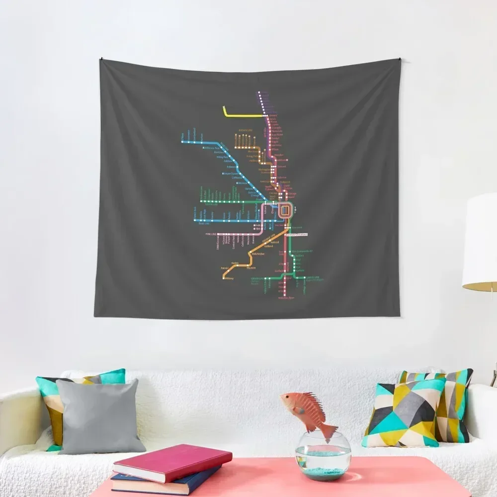 

Chicago Trains Map Tapestry Wall Deco Home Supplies Cute Room Things Tapestry