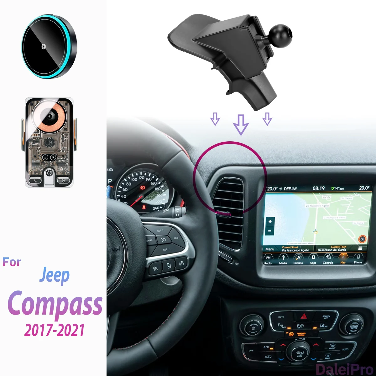 Für Jeep Compass 2017 2018 2019-2021 Auto-Handyhalterung Kabelloses Ladegerät Halterung mit Automatischer Klemmung Starker Magnetischer Halter – Detail 1