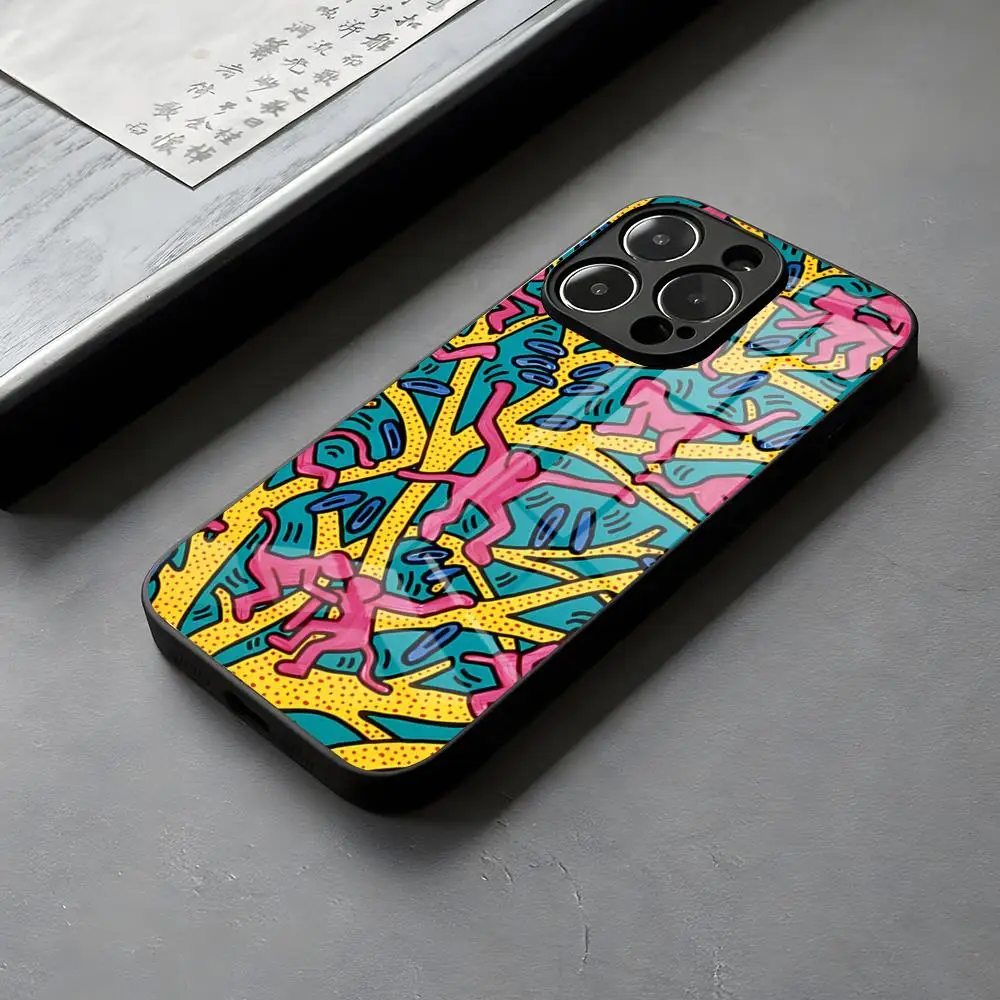 MINISO-Fashion KeithS Haring Abstract Phone Case For IPhone 17 16 15 14 Pro Max 13 12 11 for Samsung S25 Gardener 24 Glass