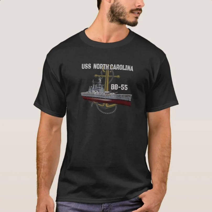 WWII American Warship USS North Carolina BB-55 Battleship T-Shirt 100% Cotton O-Neck Short Sleeve Casual Mens T-shirt Size S-3XL