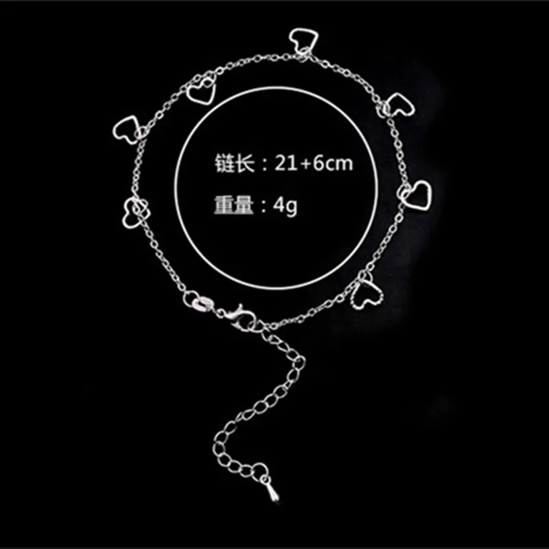 New Sale Love Heart Anklet Beach Foot Jewelry Silver Color Hollow Out Heart Foot Chain Jewelry For Women Girls Wholesale Price