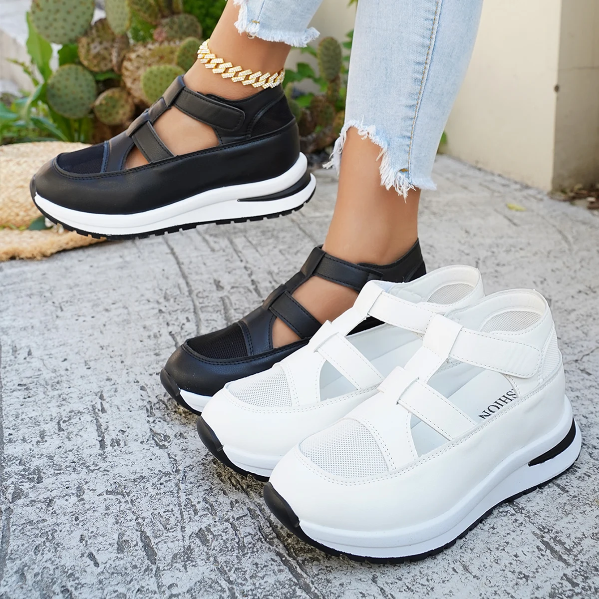 

New Women's Wedge Platform Sneakers Summer Hollow Out Breathable Hidden Heel Casual Sport Sandals for Women
