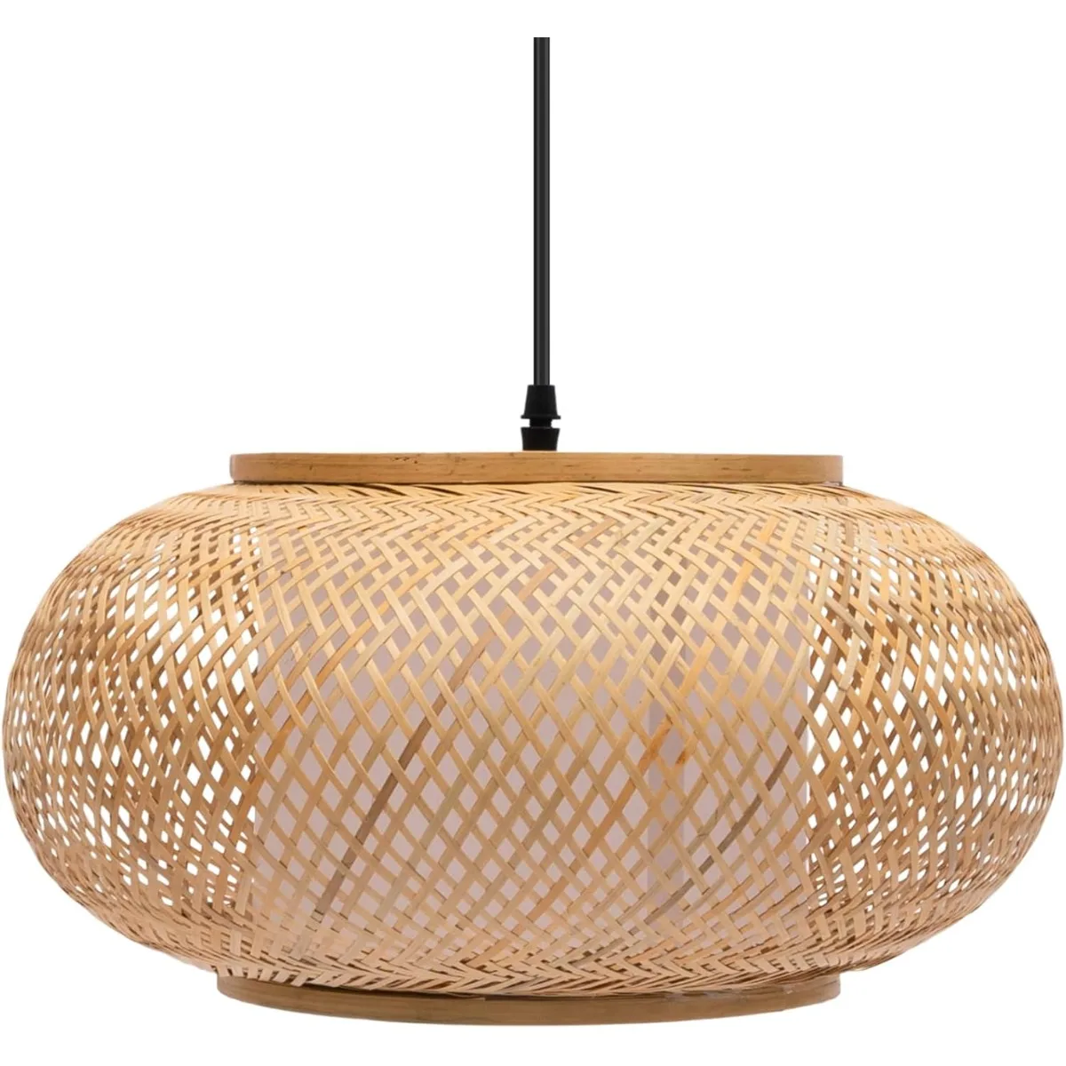 

16inch Bamboo Pendant Light Handmade Woven Hanging Ceiling Lamps Wicker Rattan Hanging Lights Fixture for Bedroom Kitchen Island