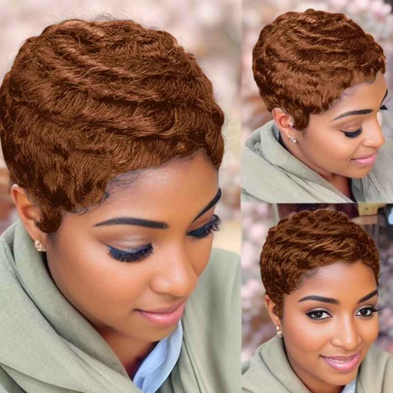 자연스러운 스트레이트 레이어드 픽시컷 인모 풀머신 메이드 가발 1b/30 # /4 # 99J 데일리 유즈 컬러