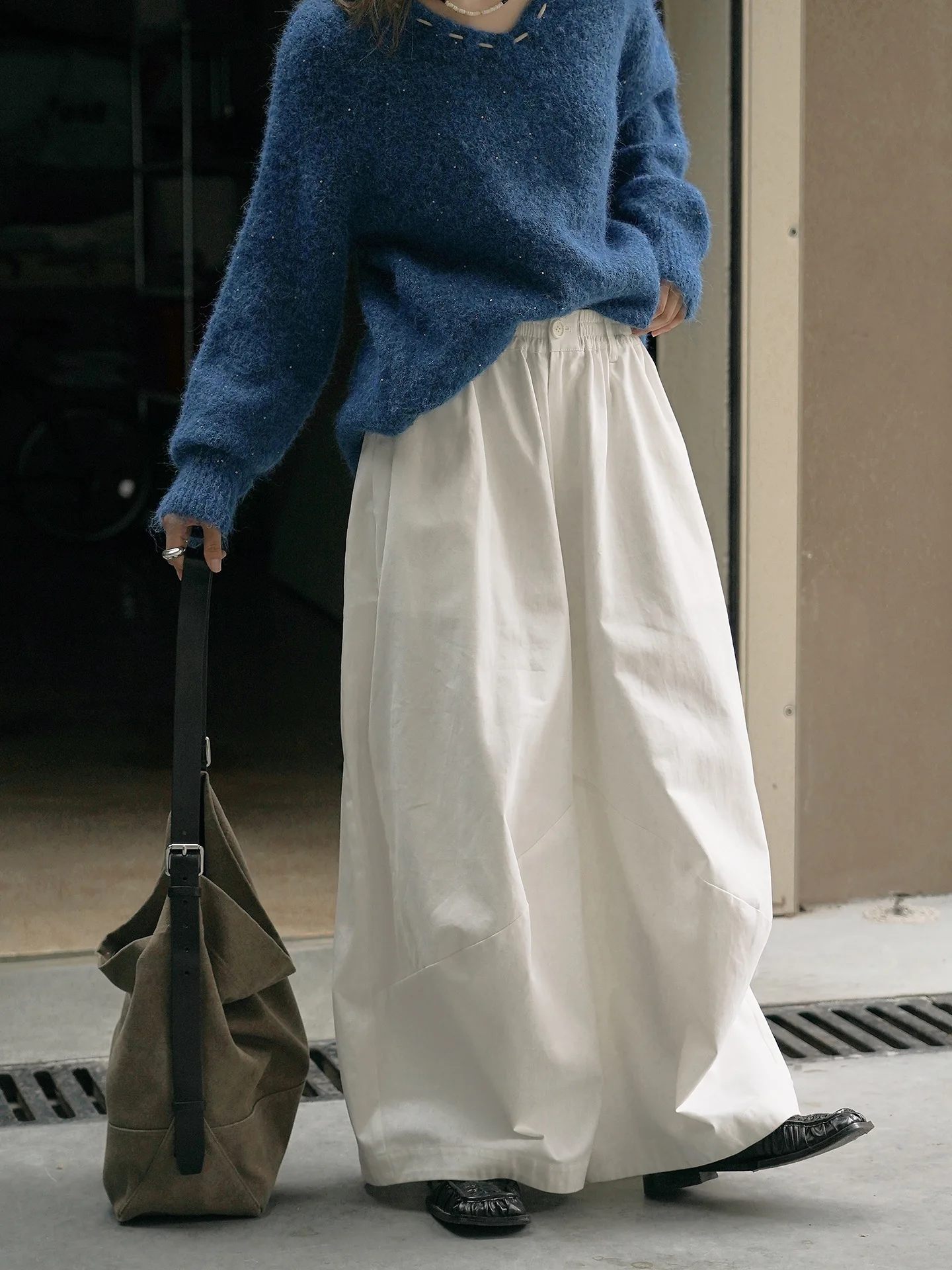 겨울 신상 한국 심플 편안한 밴딩 캐주얼 팬츠 루즈 와이드 레그 팬츠 여성용