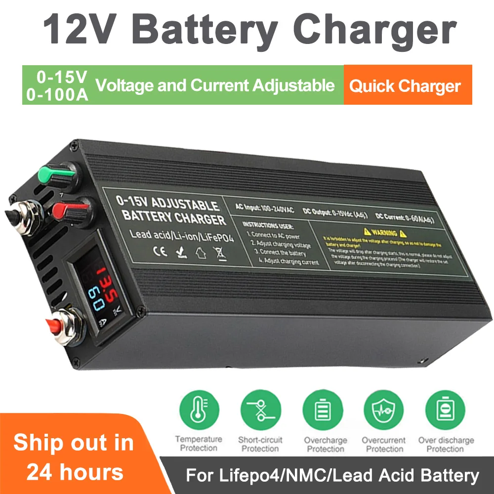 14,6 V 60 A 100 A Nastavitelná napěťová nabíječka baterií 110 V-240 V Vstup pro lithium-železitý fosfát, ternární lithium-olověné baterie - náhled 2