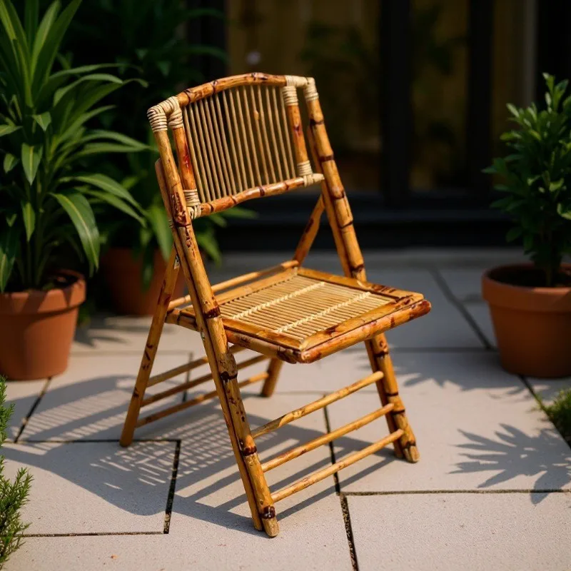 Factory direct sales cafe outdoor folding chair B & B restaurant retro bamboo chair banquet wedding outdoor folding chair