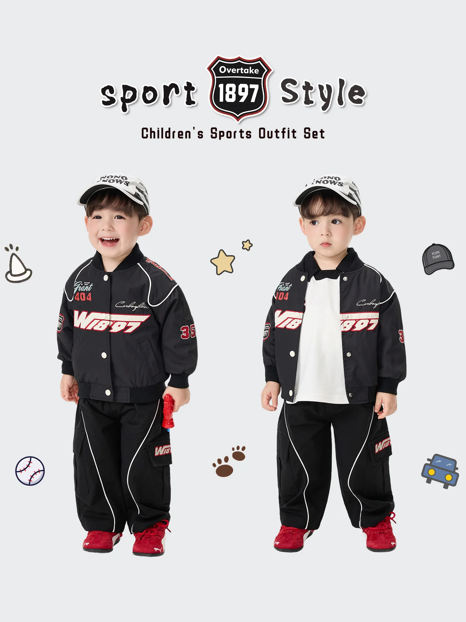 春秋の赤ちゃん男の子レーシング衣装ツーピースセット綿韓国スタイル子供服幼児セット春のファッションキッズパーカー