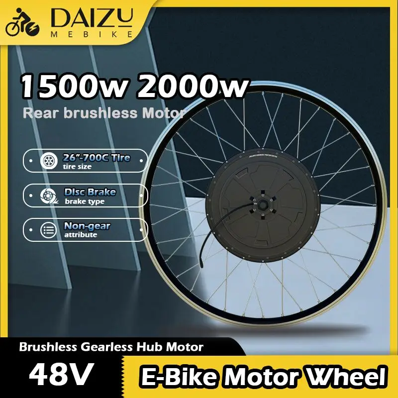 Electric Bicycle Rear Hub Motor Wheel 48V 1500W 2000W Brushless Non-gear Motor 26” 27.5” 700C E Bike Conversion Kit