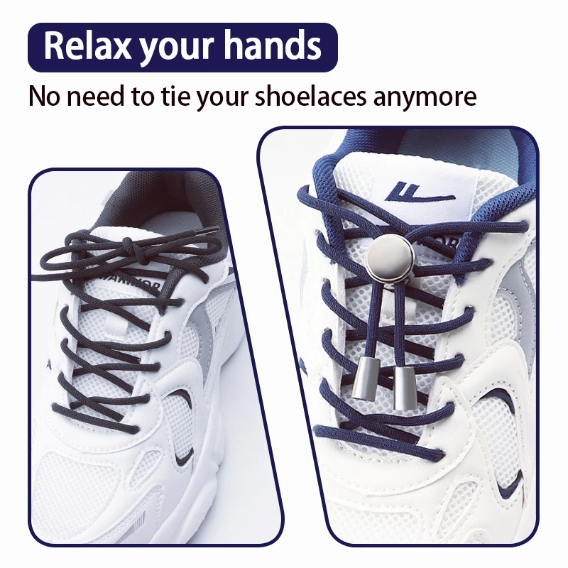 2Set Spring Lock Shoe Laces Without Ties Metal Buckle Laces Round Elastic Laces Sneakers No Tie Shoelaces Shoes Accessories