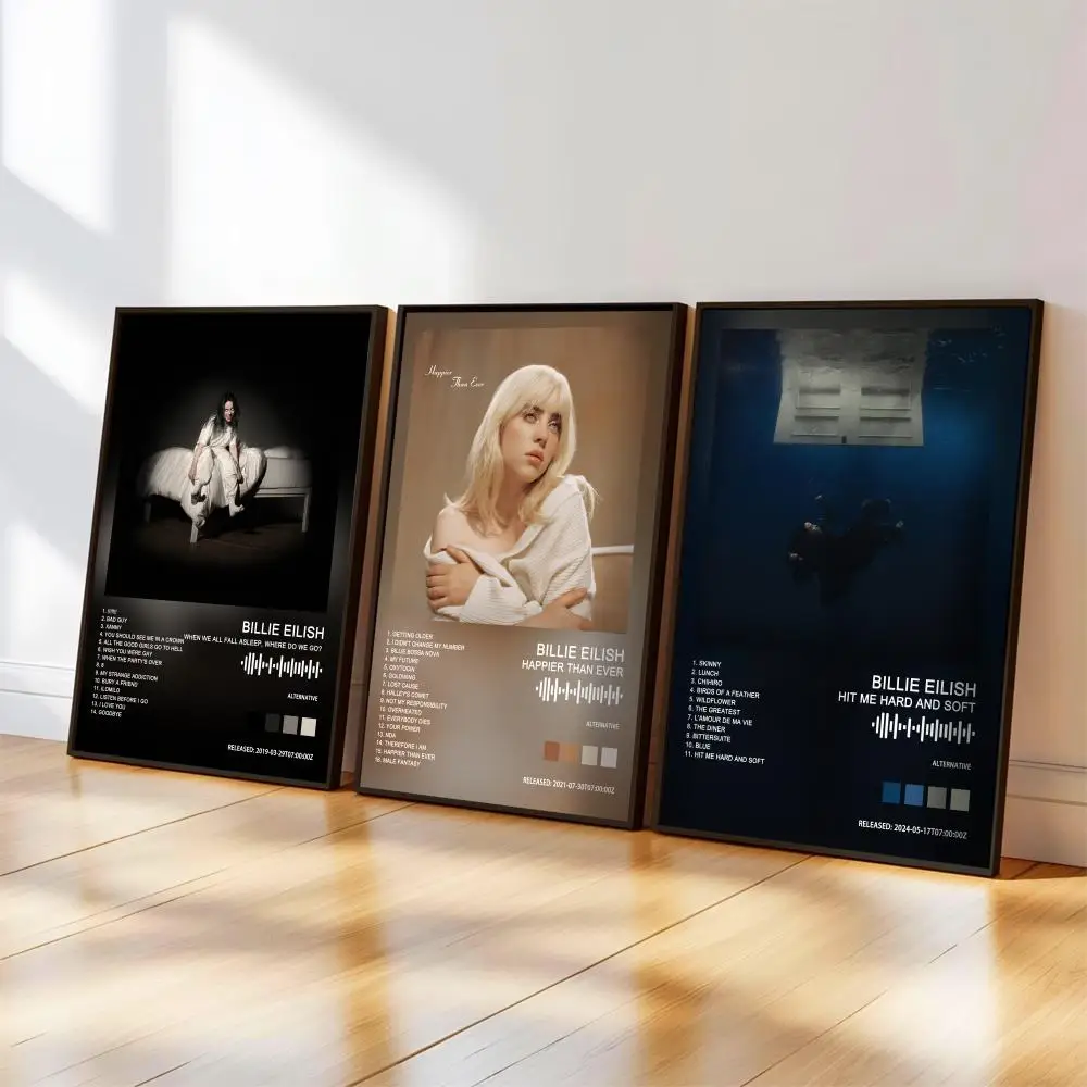 Poster Selbstklebende Kunst Wasserfester Papieraufkleber Kaffeehaus Bar Zimmer E-Eilishs B-Billies Album