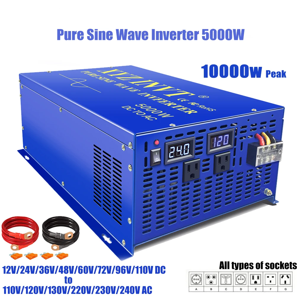 

Pure Sine Wave Solar Inverter 10000w 12V 220V Off Grid 24V 36V 48V 60V 72V 110V DC to 110v 120v 130V 230V 240V AC Remote Control