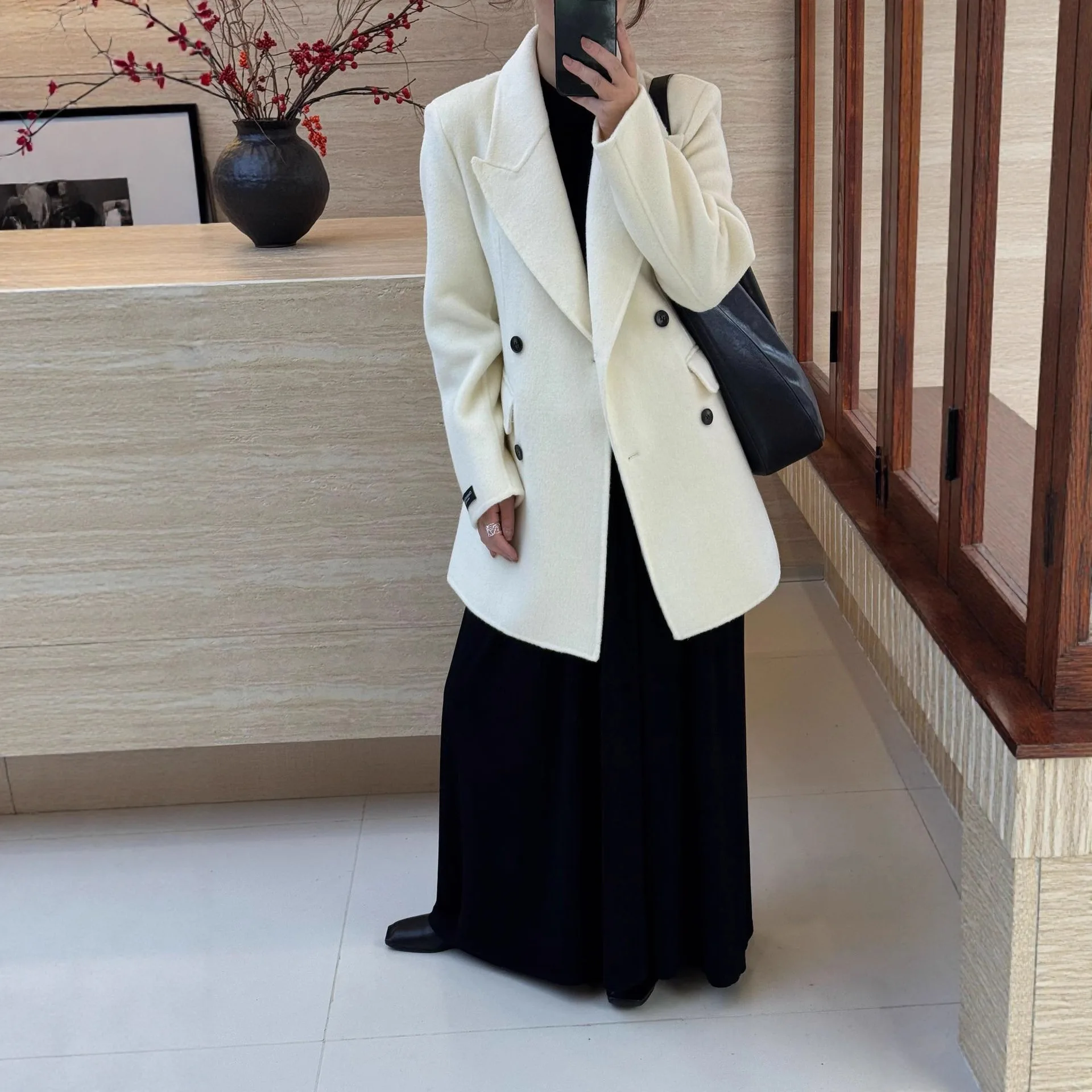 

Double-Breasted ort Double-Faced Camere Waist-Cinching Suit Collar Woolen Coat for Women Autumn Winter New Sle Outdoor ...