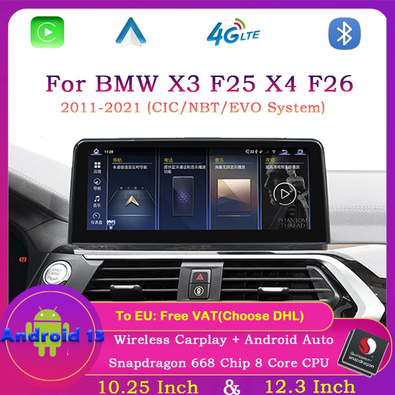 

Android 13 Snapdragon 668 Car Radio Stereo Video Multimedia Player for BMW X3 F25 X4 F26 2011-2021 Wireless carplay Navigation