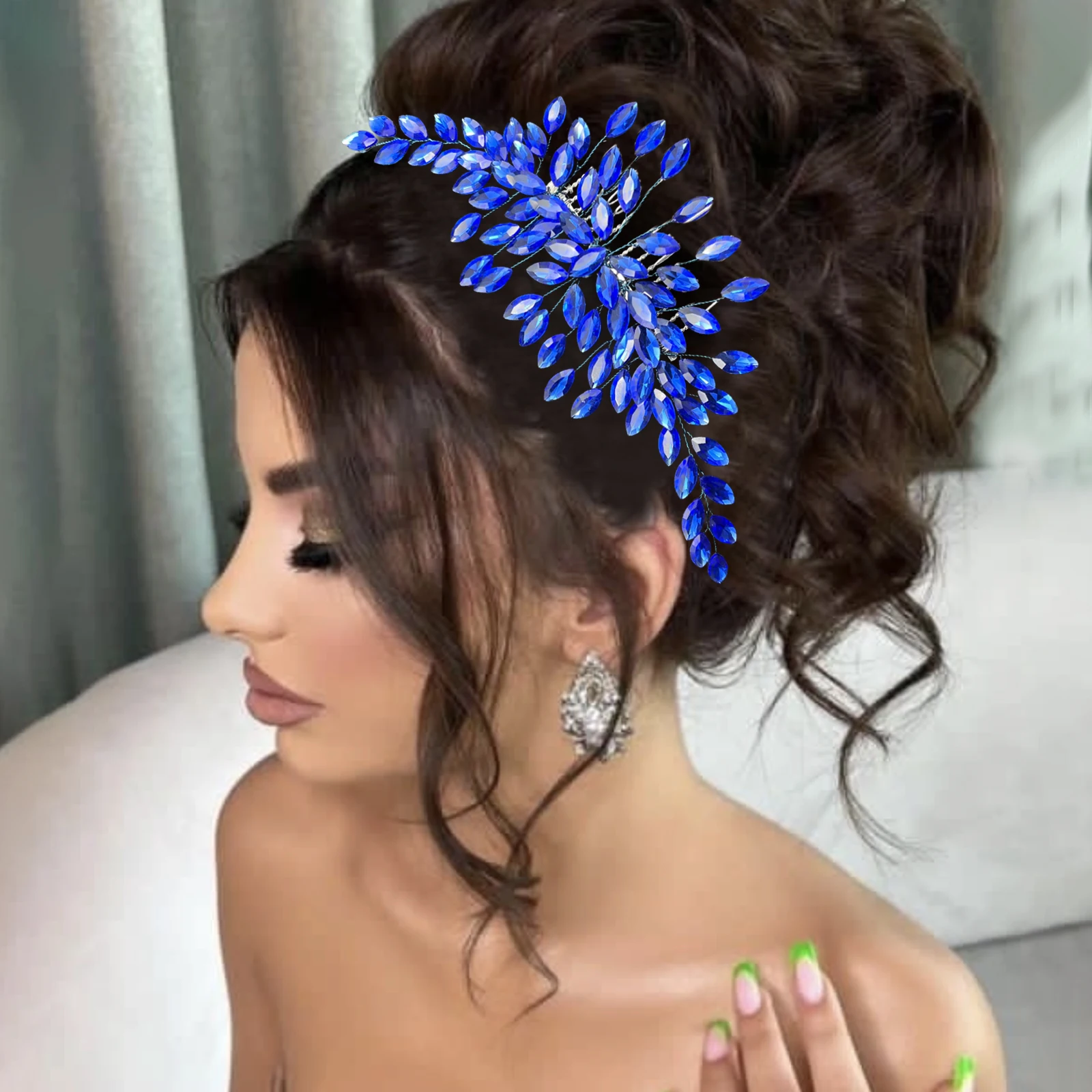 

DZ255 Blue Wedding Hair Comb Rhinestone Hair Jewelry Bohemian Bridal Headpiece Romantic Hair Ornaments for Bride Hair Clips