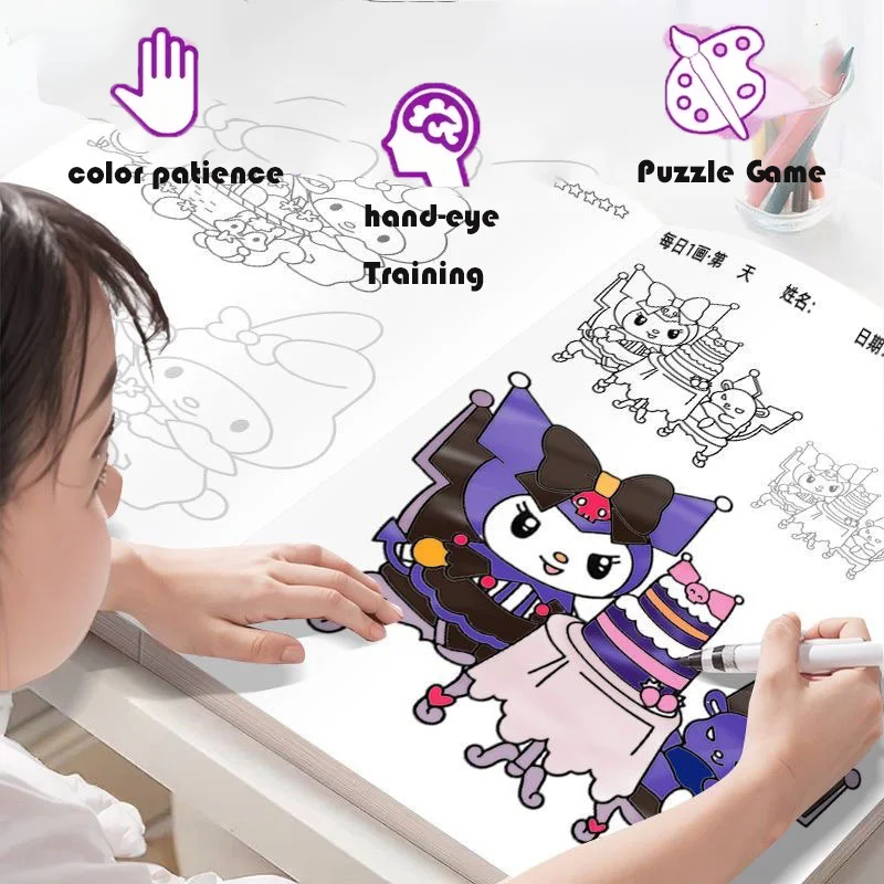 สมุดระบายสีสำหรับเด็กผู้หญิง ของเล่นเสริมพัฒนาการเด็กเล็ก ของเล่นมอนเตสซอรี่ สำหรับเด็กอายุ 2-4 ขวบ ลายคิตตี้ ฮัลโลคิตตี้ ซานริโอ