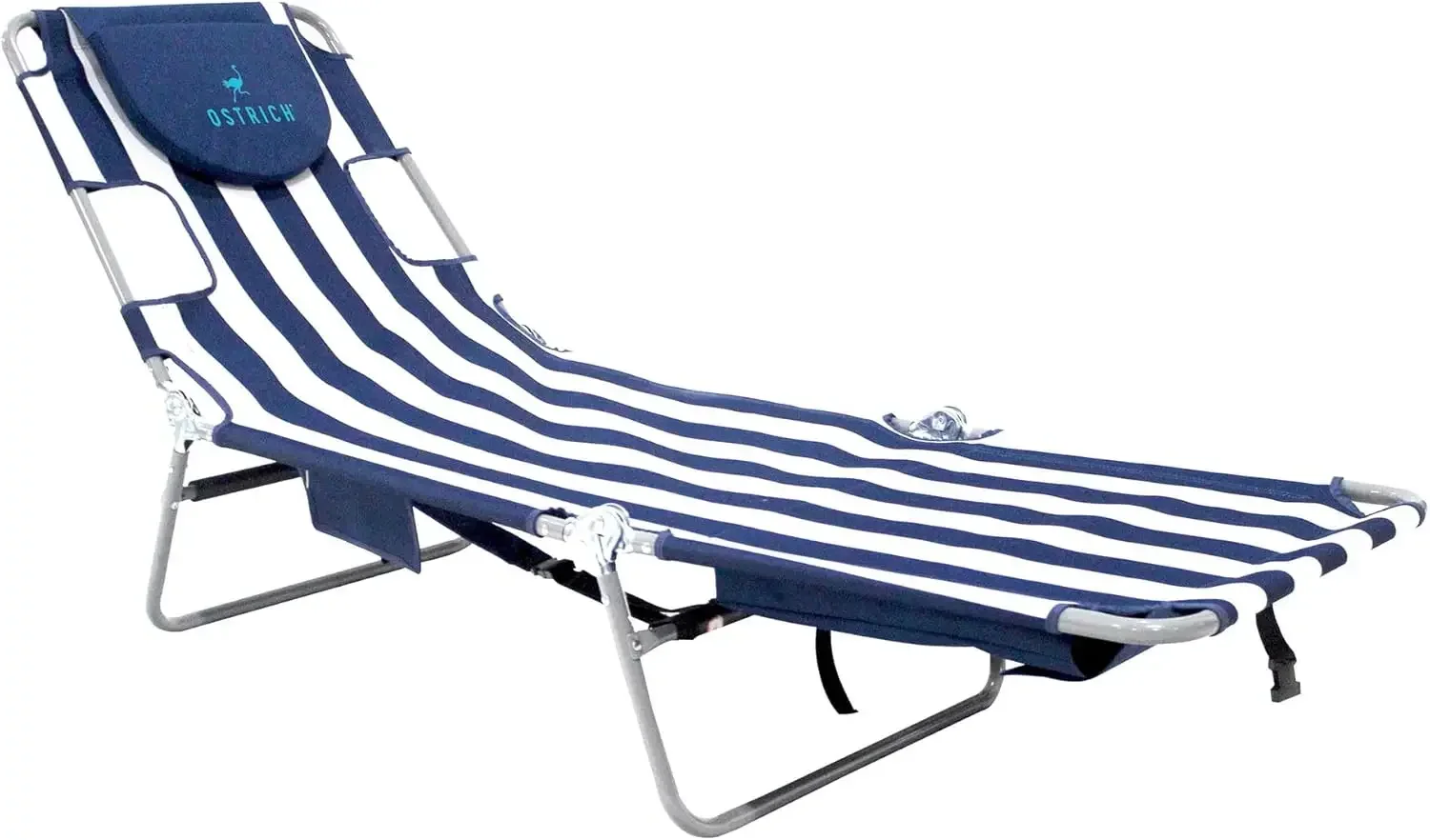 

Beach Lounge Chair, Folding & Reclining Outdoor Chaise Lounger, Navy/White Striped - Portable Adjustable Recliner Chairs for Law