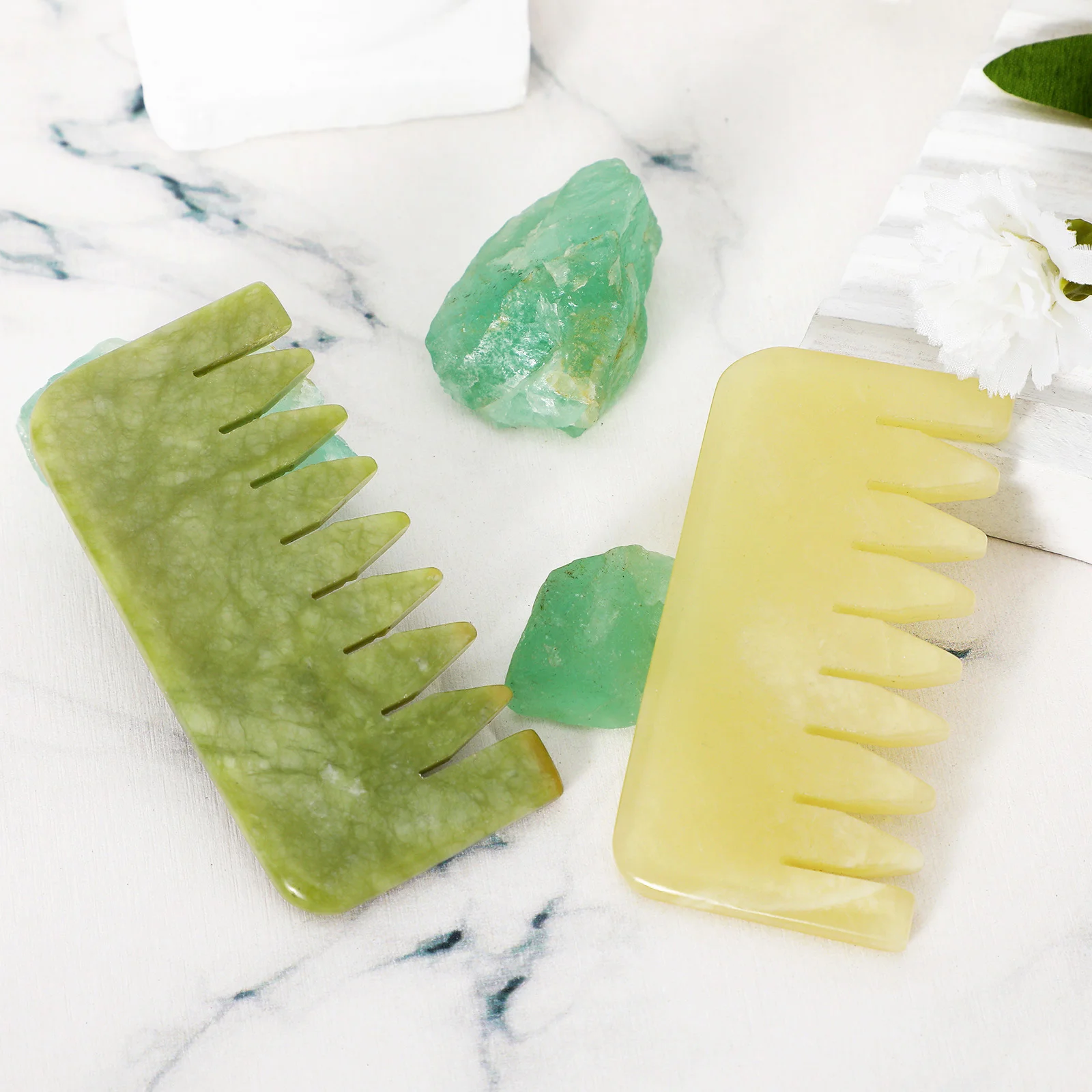 

2 шт., нефритовая массажная расческа для головы, портативный инструмент для скребка Гуа Ша для кровообращения кожи головы, релаксации, унисекс