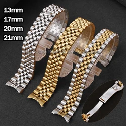 13mm 17mm 20mm 21mm Stainless Steel Watch Strap for Rolex for Jubilee Curved End Strap Metal Folding Buckle Bracelet Accessories