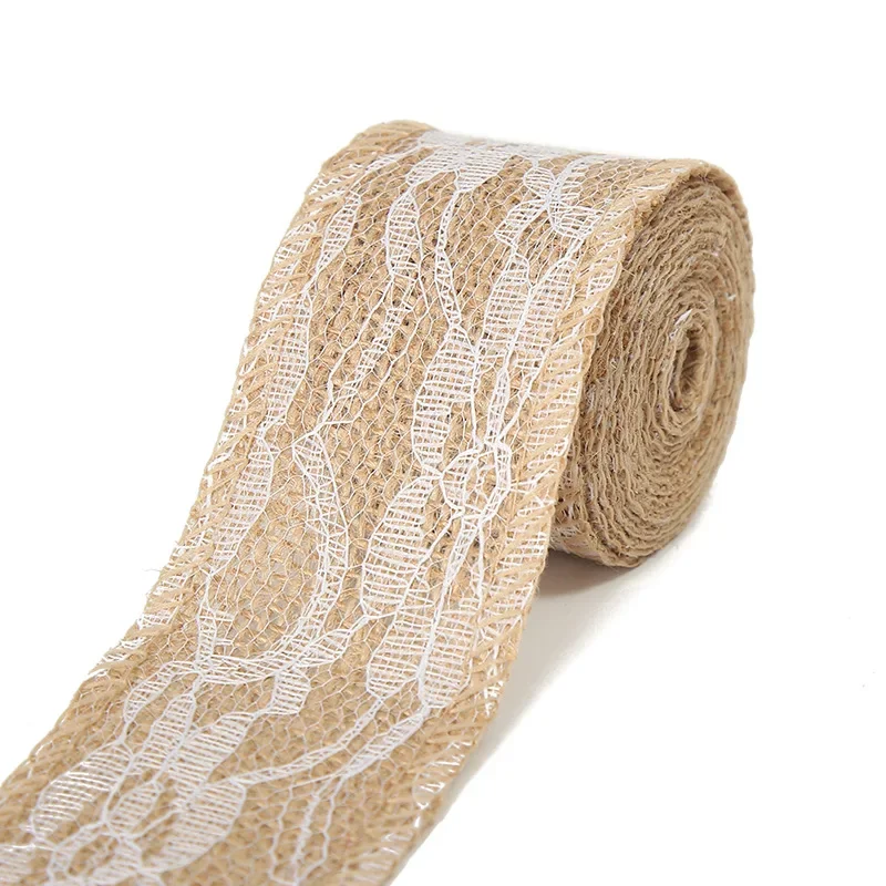 2M/Roll Natural Vintage Jute Burlap Lace Ribbon Crafts DIY Sewing Jute Fabric Gift Wrap Wedding Party Christmas Home Decoration