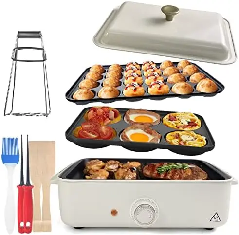 

3-in-1 Electric Griddle with Nonstick Plates for Pancakes, Cake Pops & Takoyaki – White