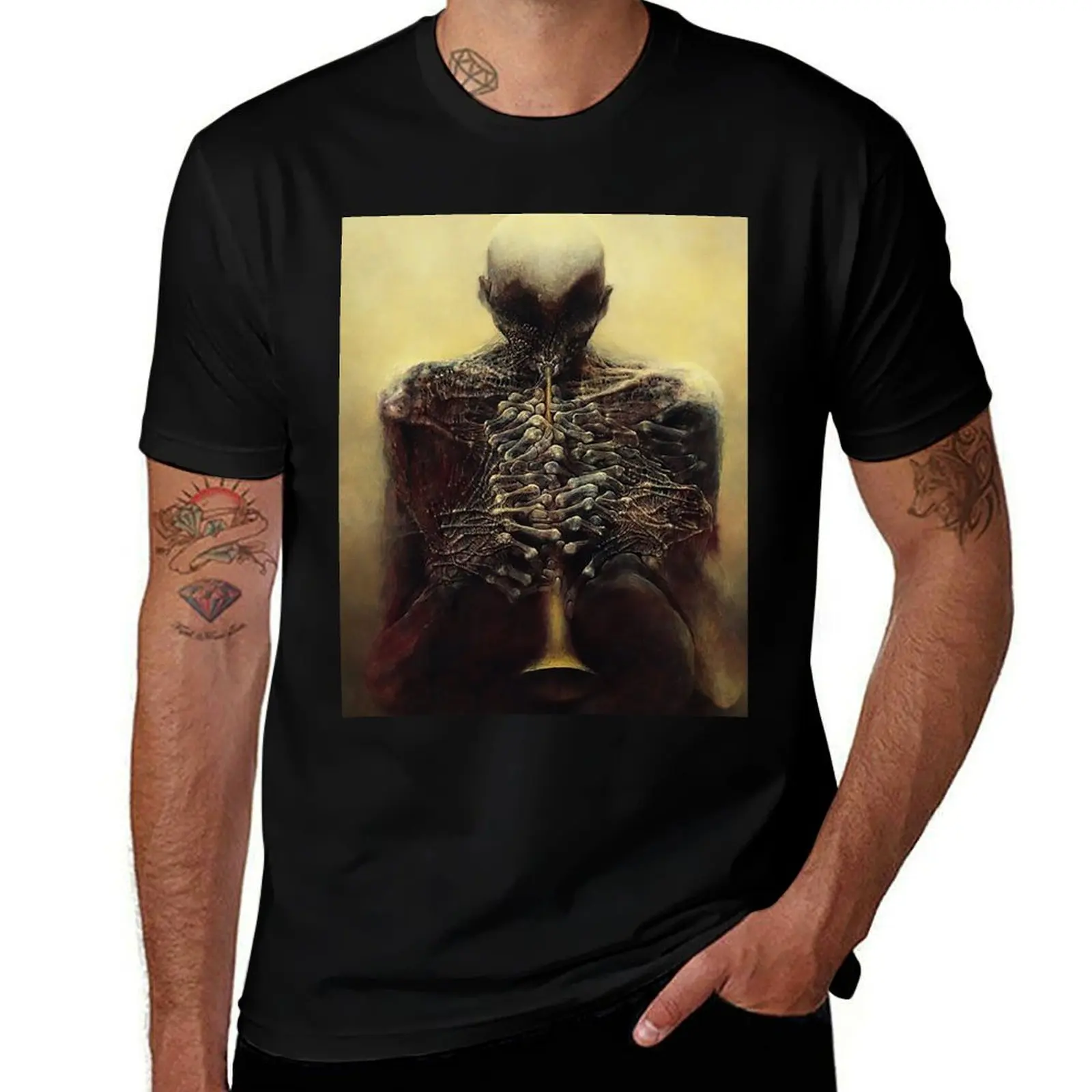 Untitled (The Flutist) by Zdzislaw Beksinski T-Shirt boys animal print tops mens cotton t shirts