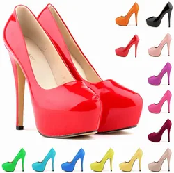 Sexy High Platform Party Shoes 2025 New Women Concise Solid Patent Leather High Heels Shoes Fashion Shallow Wedding Shoes Woman
