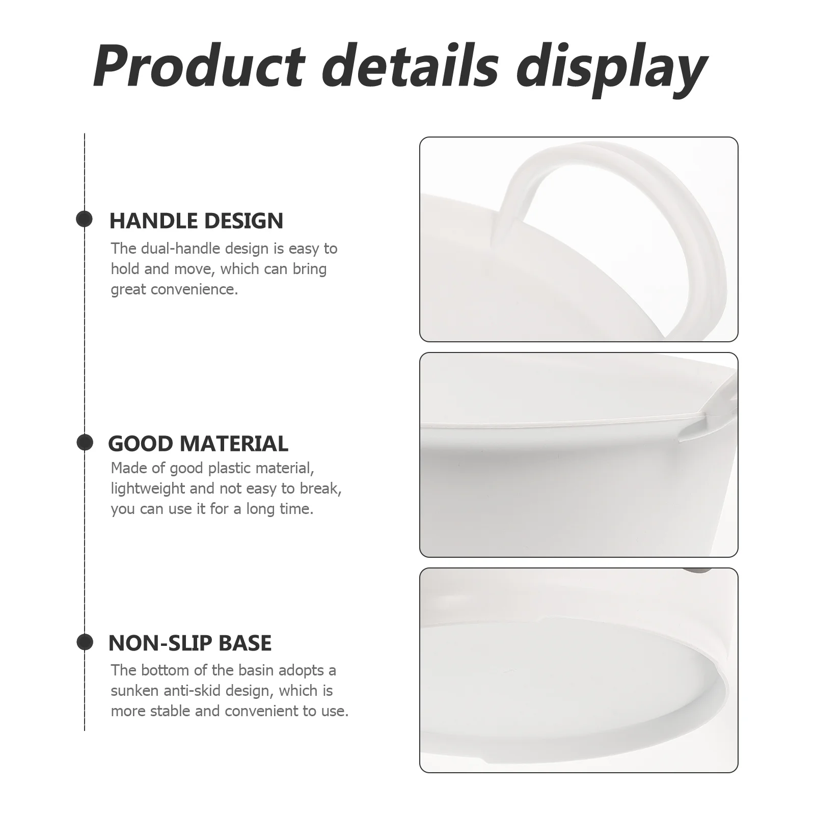 อ่างล้างหน้าพลาสติกสีขาว มีหูจับสองข้าง อ่างล้างหน้าอเนกประสงค์สำหรับล้างผัก จัดเก็บในครัว และทำความสะอาด