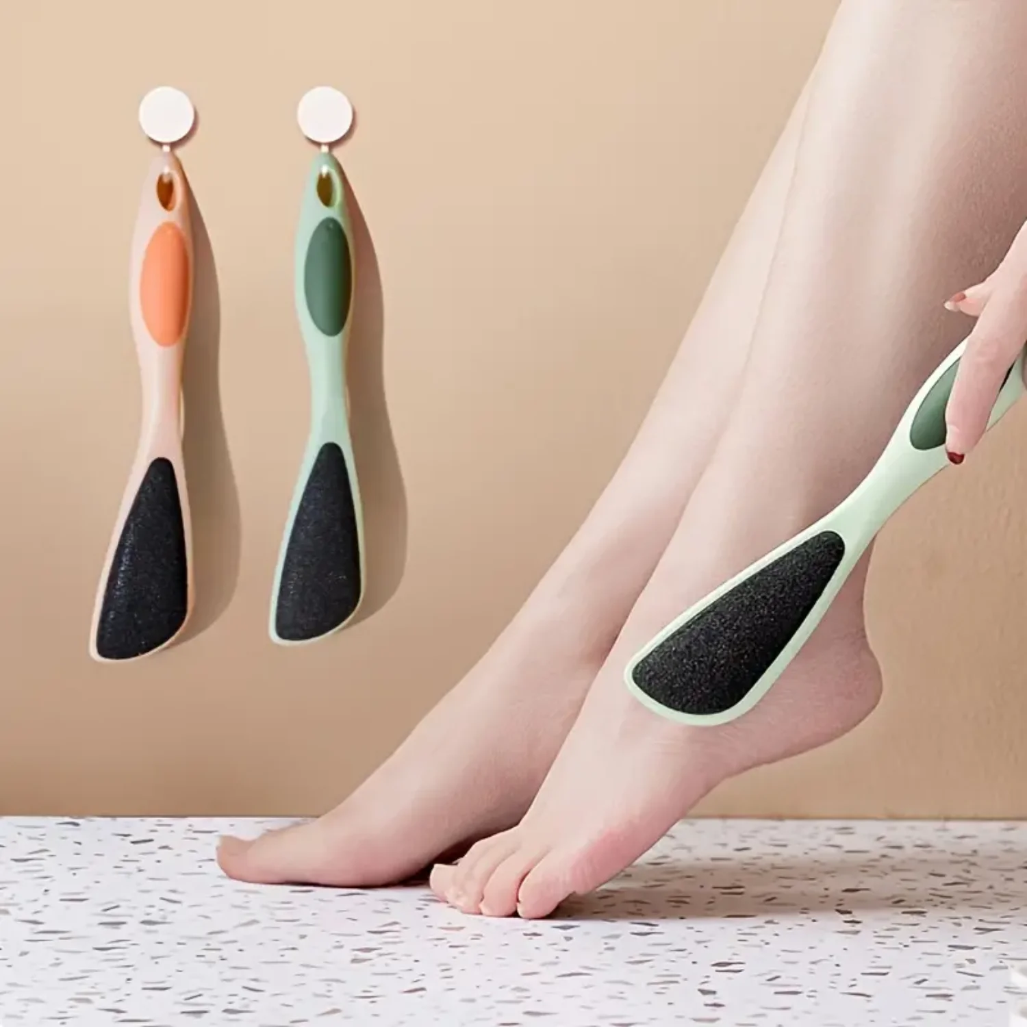 

Double-sided Foot File Callus Remover with Long Handle - Pumice Stone for Feet Callus Removal & Dead Skin Scraper - Handle Inclu