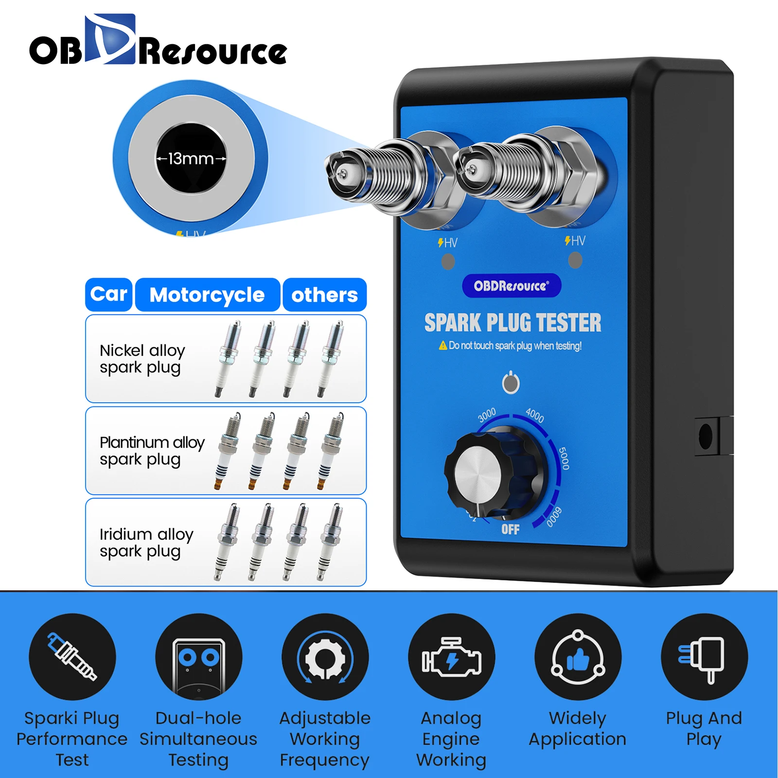 Spark Plug Tester, 110V 220V Ignition System Tester Double Hole Spark Plug Analyzer Automoivo Scanner Tool for 12V Vehicles