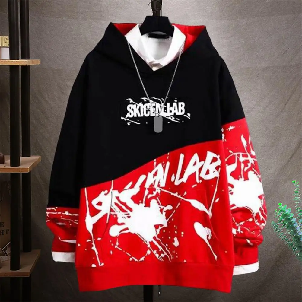 Trendy Autumn Hoodie  3D Cutting Skin-Touch Gym Hoodie  Hip Hop Style Color Matching Letter Print Hoodie