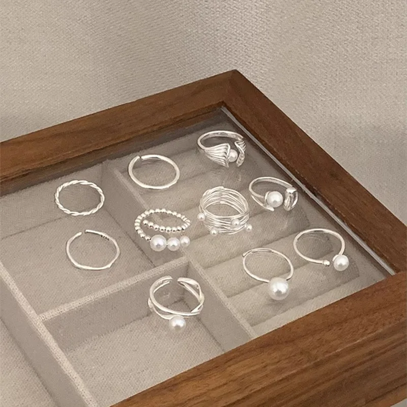 PANJBJ 925 Sterling Silber Perle Unregelmäßigen Ring für Frauen Shell Überlappende Hohl Süße Design Schmuck Geschenk Dropshipping – Detail 8