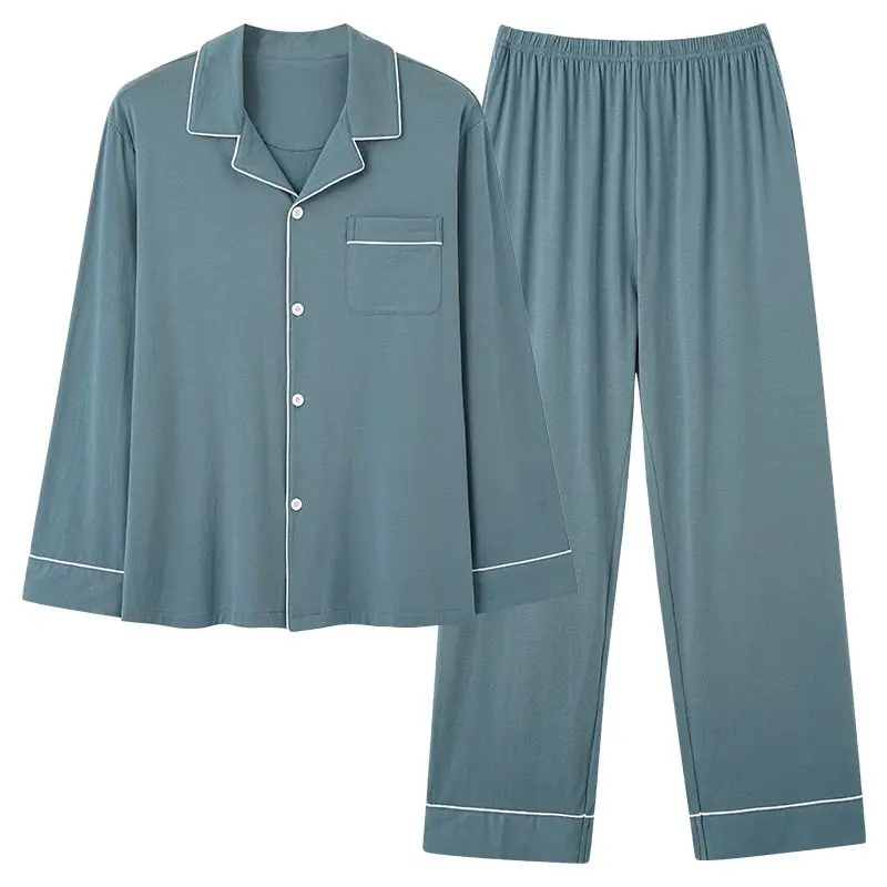 Autumn Pajamas Sets Men Long Sleeve Cotton Thin Teenage Boys\' Large Size Spring Outwear Home Cloth Suit Sleepwear Male