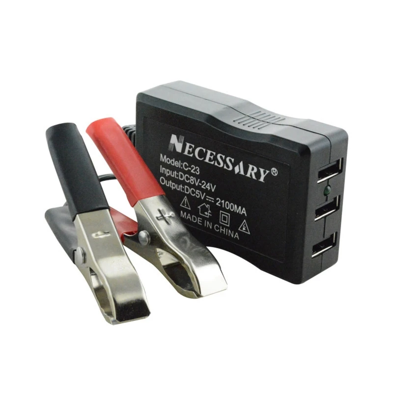 Convertisseur avec pince batterie 8V-24V, adaptateur d'alimentation USB, régulateur chargeur, 3 ports, identification