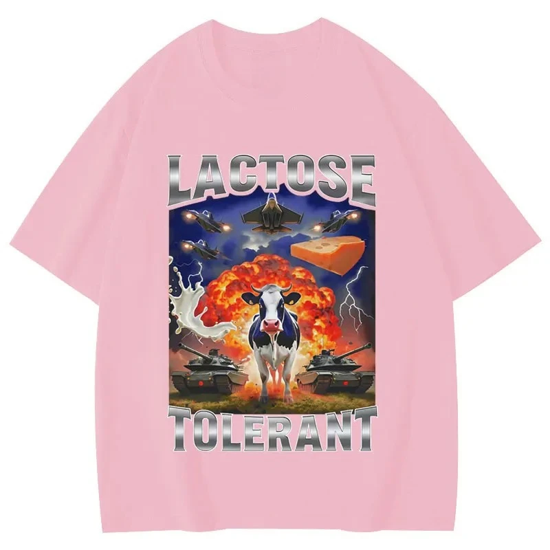 Lactose Tolerant Funny Cow Meme Graphic T Shirts Women's Fashion Vintage T-shirts Short Sleeve T-shirt Summer Streetwear Y2K Top