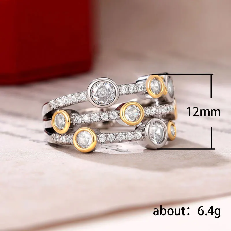 Huitan Personality Two Tone Three Line Rings Women Full Paved CZ Sparkling Female Wedding Bands Rings Modern Fashion New Jewelry — zdjęcie 7