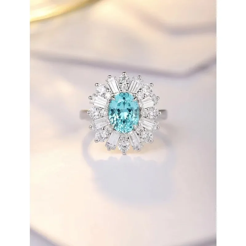 

Ruihe New Custom 925 Silver Ring 3.06ct Lab Grown Paraiba Gems with Simulated Diamond Zirconia Women Weddingrings Party Jewelry