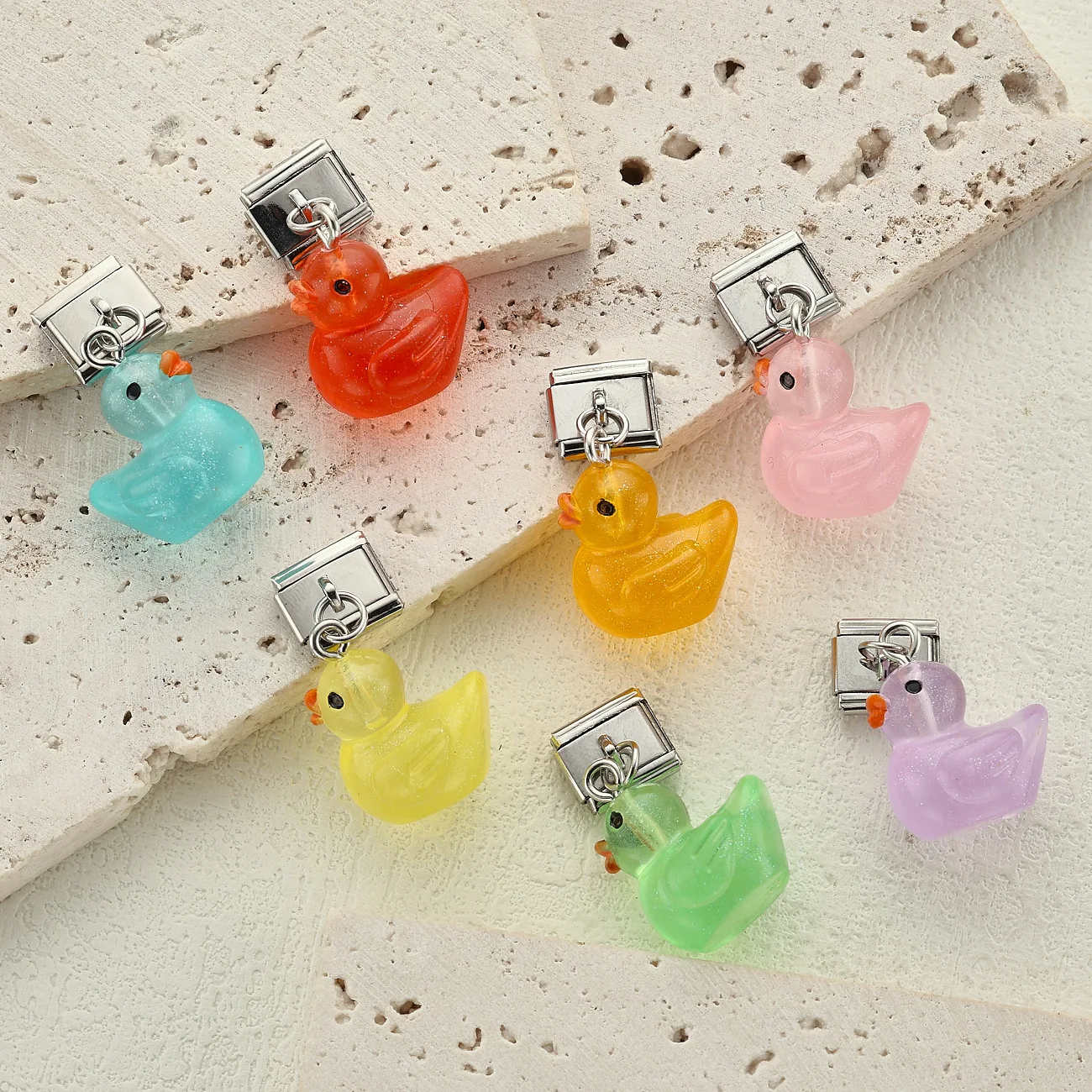 Cute Fun Duck Mushroom Milk Tea Resin Pendants fit Italian Charm Module Stainless Steel Bracelet for Woman Kids DIY Accessories