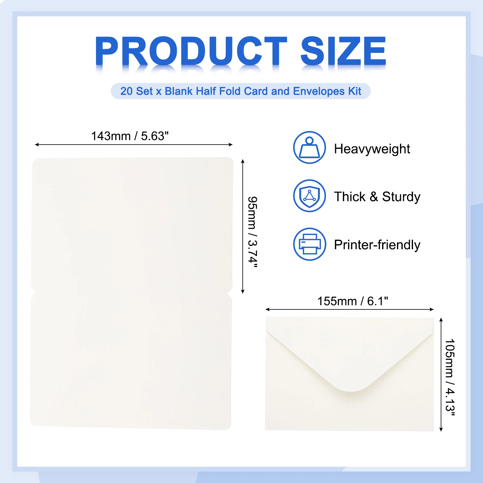 20/50/100Set Blank Half Fold Card and Envelopes Kit Blank Note Cards and Envelopes Folded Cardstock Greeting Card for Invitation