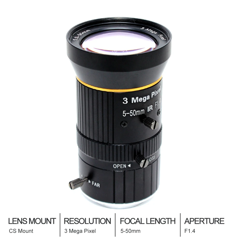 ABKI-1/2.5 Inch 3MP 5-50Mm C-Mount Zoom Lens For IMX477 Raspberry Pi HQ Camera, With C-CS Adapter