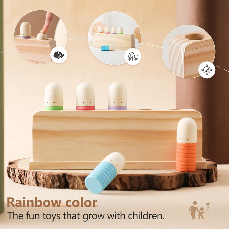 

Montessori Toys Baby Wooden Bouncing Color Recognition Toy Training Children Colour Perception Coordination Toy Baby Block Gifts