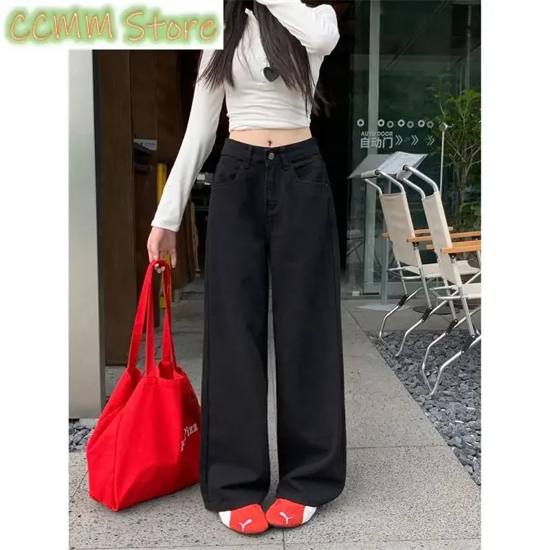 Women's High Waisted Wide Leg Black Pants Cool Girl Clothes Straight Streetwear Female Casual Loose Solid Color Trouser