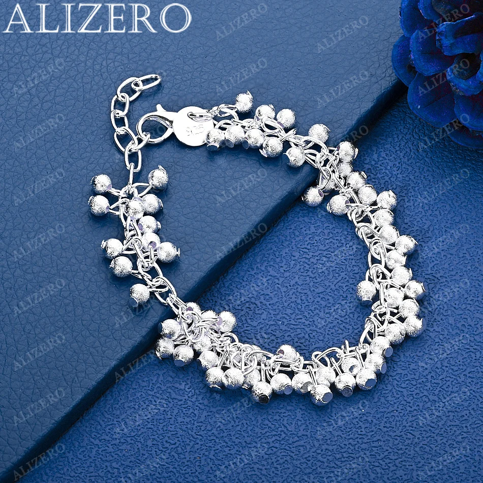 ALIZERO 925 Sterling Silver Frosted Grape Beads Bracelet for Women Fashion Accessories for Daily & Wedding Occasions Jewelry