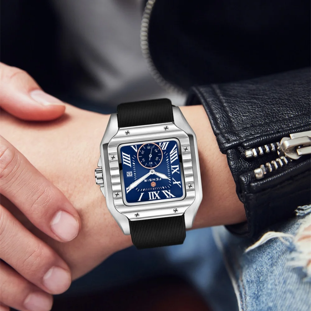 

European and American Style High-End Luxury Fashion Men's Watch, Tank Series Square Watch for Men, High-End Business Casual Fashion Simple and Stylish Waterproof Calendar Social Guy Trendy Men's Wristwatch, Suitable for Wearing in Various Occasions, the B