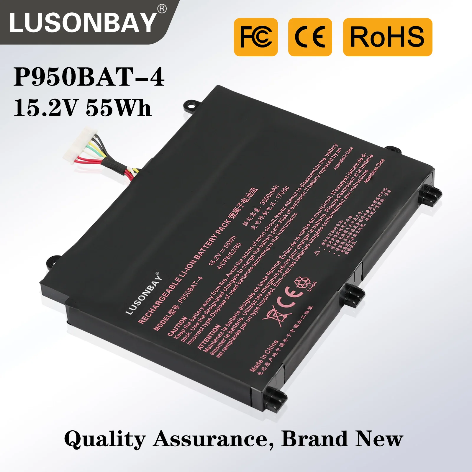 LUSONBAY P950BAT-4 Laptop Battery For CLEVO Eurocom Q5 Eurocom Q6 P955EP6 P950KP6 P950HP6 P957HR For HASEE KINGBOOK T96E T97