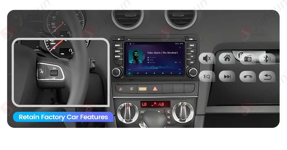 Junsun 7 Zoll Autoradio für Audi A3 8P S3 RS3 2003-2012 CarPlay Android Auto FM RDS DSP BT GPS Navi SWC HD IPS Touchscreen Plug & Play Multimedia-Player Freisprecheinrichtung Original-Autostil-Haupteinheit – Detail 10