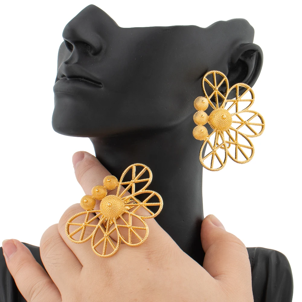 Earrings Jewelry Set for Women African  Color Earrings with Ring Unusual Design Ear Accessories Girls Lover Daily Gifts
