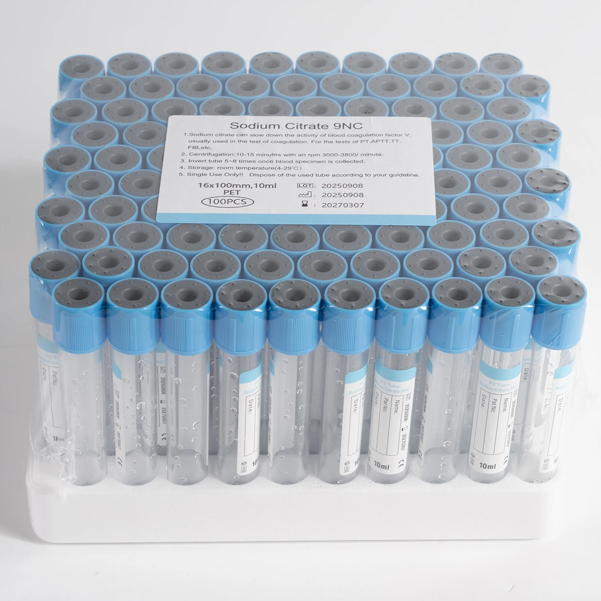 Disposable Sodium Citrate 1：9 Sterile Vacuum Blood Collection Tube Veterinary 100pcs plastic Tube 10ml/5ml/2ml